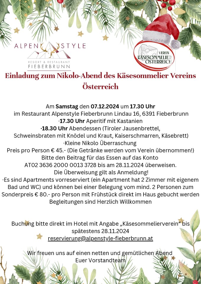 Nikolo Abend des Vereins Käsesommelier Österreich